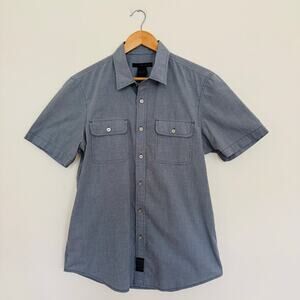 Calvin Klein Gingham Plaid Gray Cotton Short Sleeve Button Down Shirt Medium